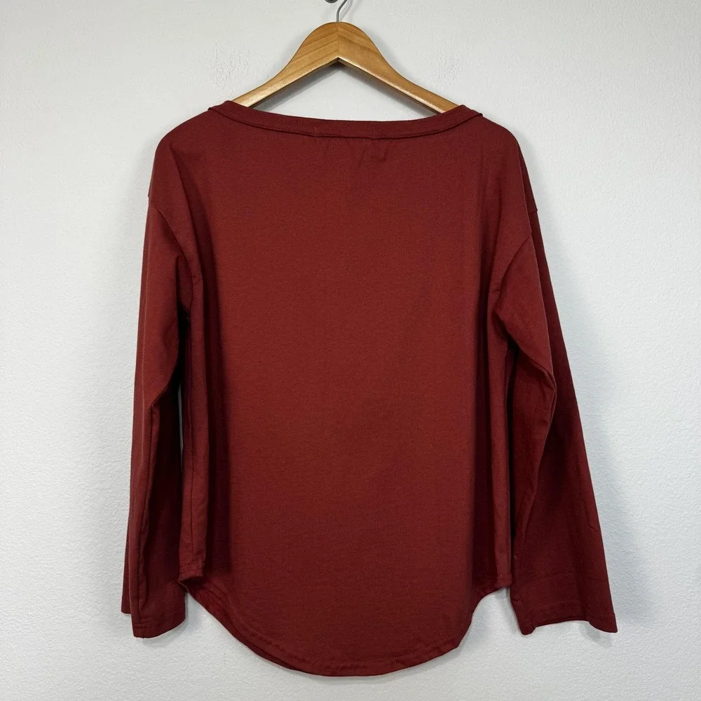 Free People FP Beach Shirt Women's XS‎ Rust Free People Long Sleeve Curve Hem